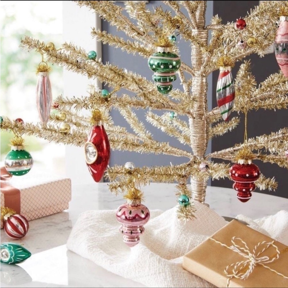 Set | 24” Artificial Christmas Tinsel Tree & 12 Mini Glass Ornaments - Threshold